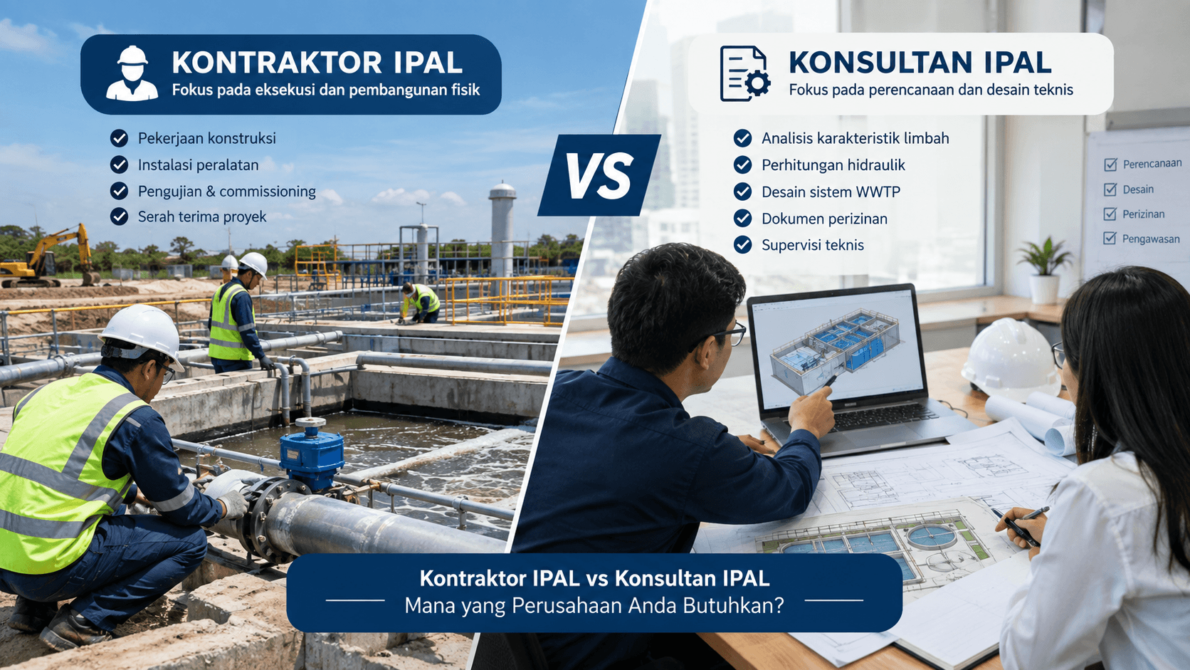 Kontraktor IPAL vs konsultan IPAL — Perbedaan peran dalam proyek WWTP