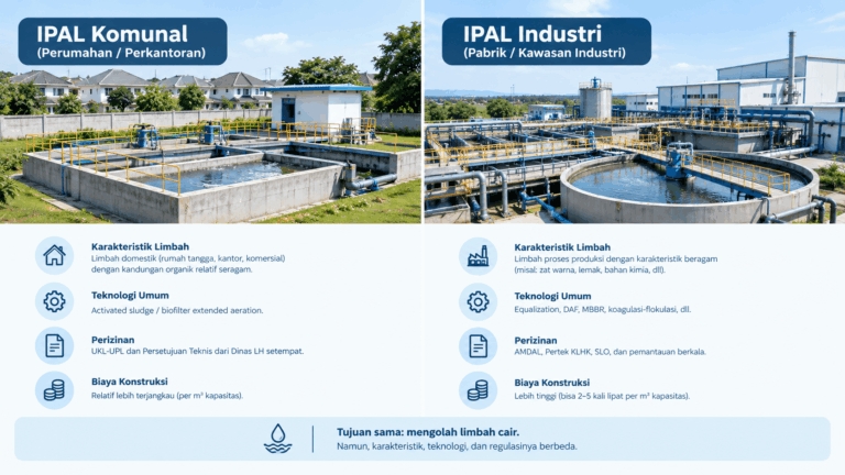 Perbedaan IPAL komunal dan IPAL industri — Sistem pengolahan limbah untuk masyarakat dan pabrik