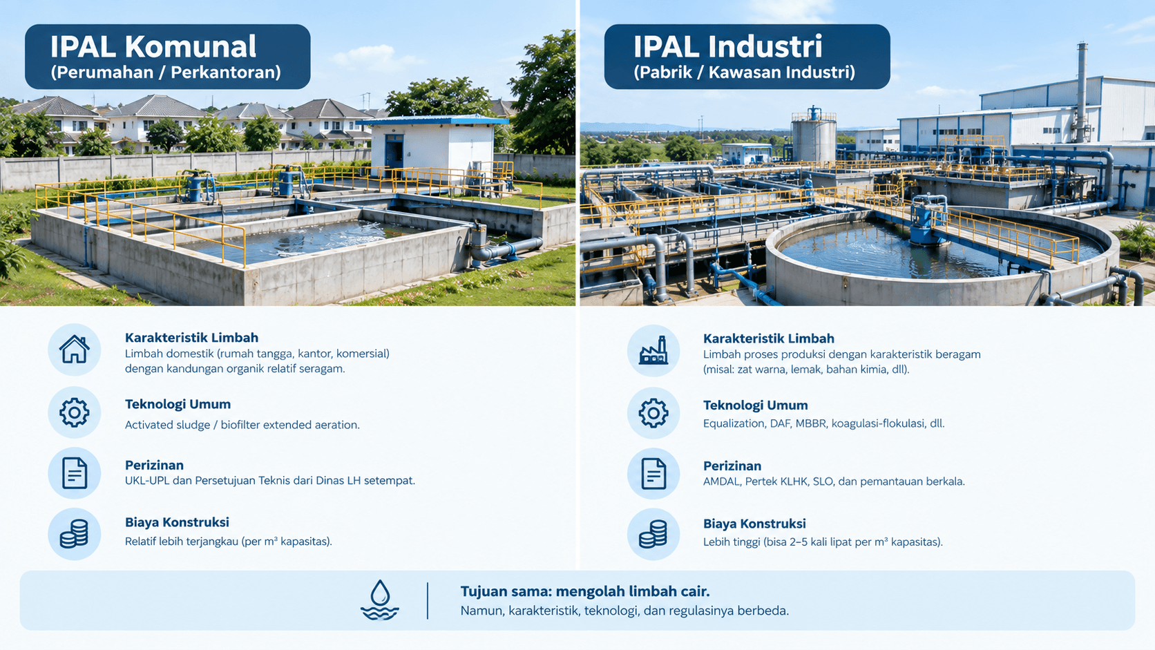 Perbedaan IPAL komunal dan IPAL industri — Sistem pengolahan limbah untuk masyarakat dan pabrik