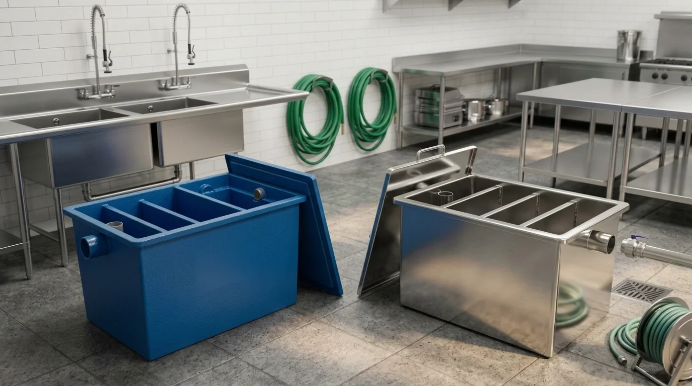 Grease Trap Fiber vs Stainless Steel Perbandingan grease trap fiber dan stainless steel untuk dapur komersial