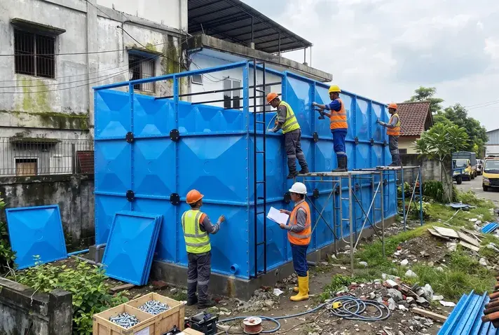 Instalasi Tangki Fiber FRP BIOVIA Instalasi tangki fiber FRP pada proyek gedung dan fasilitas industri