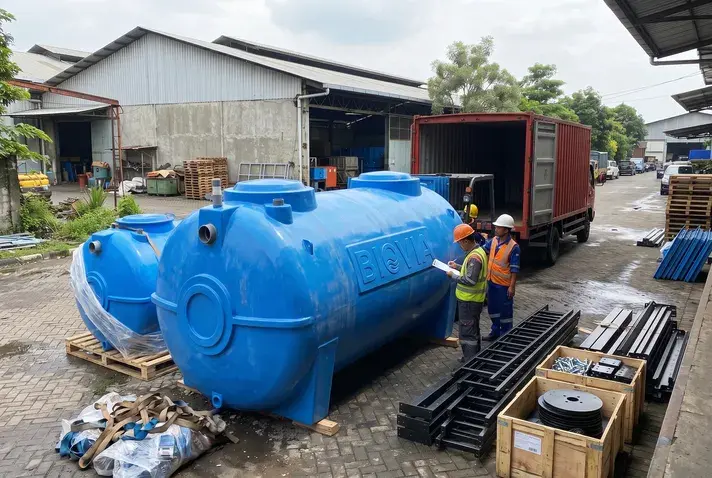 Unit septic tank bio fiber BIOVIA siap dikirim ke lokasi proyek sanitasi